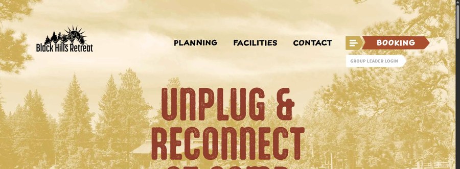 Screenshot of the Black Hills Retreat Center website