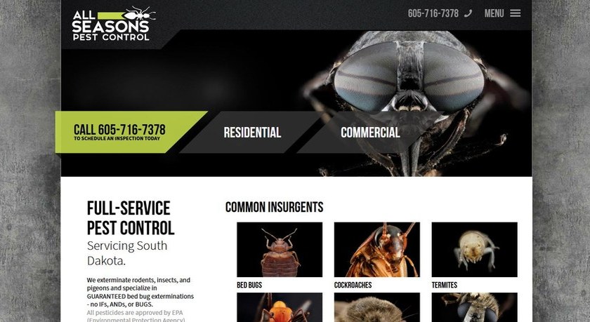 Screenshot of the All Seasons Pest Control website